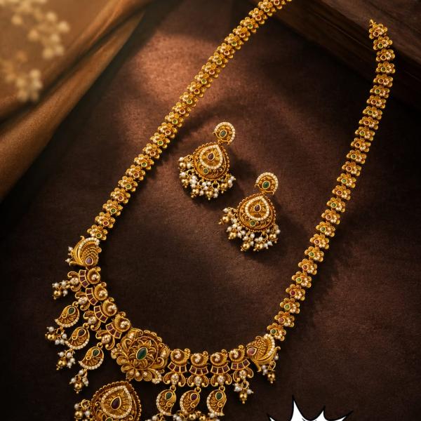 Antique Gold Floral Temple Haram Set | CML JEWELLERS