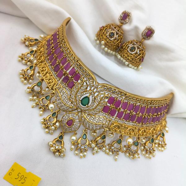 Antique Gold Temple Necklace Set with Earrings | CML JEWELLERS