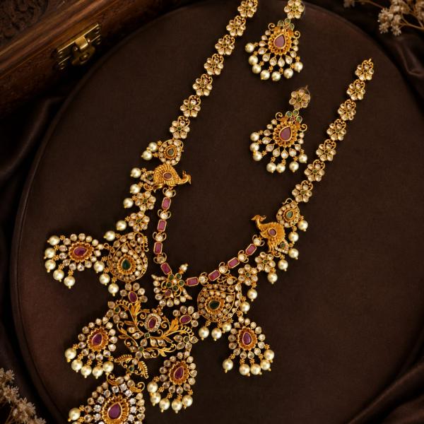 Antique Gold Temple Necklace Set with Earrings | CML JEWELLERS