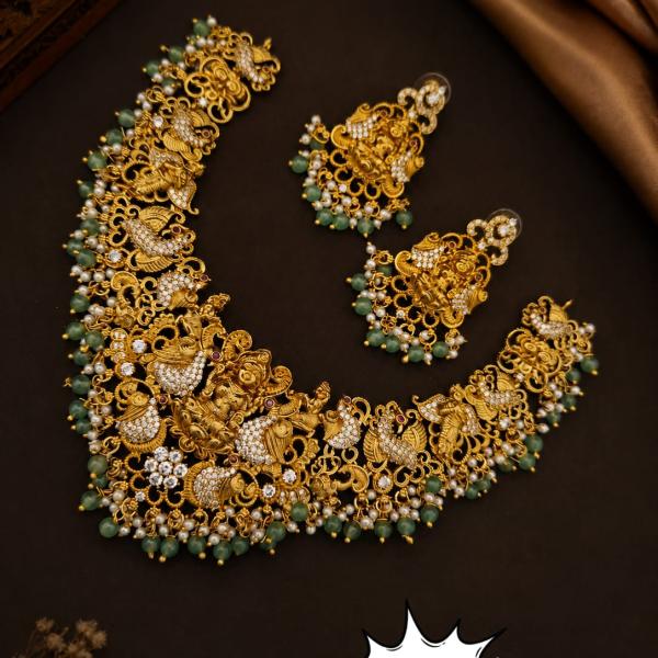Antique Gold Temple Necklace Set with Earrings | CML JEWELLERS