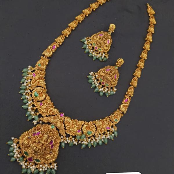 Antique Gold Temple Necklace Set with Earrings | CML JEWELLERS