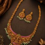 Antique Gold Temple Necklace Set with Earrings | CML JEWELLERS