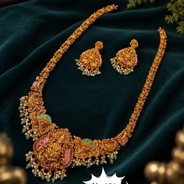 Antique Gold Temple Necklace Set with Earrings | CML JEWELLERS