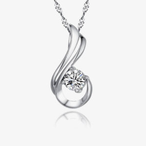 Elegant Solitaire Diamond Pendant: White Gold Swirl Design