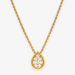 Diamond Teardrop Necklace: Yellow Gold Rope Chain Pendant